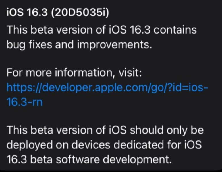 |iOS 16.3 开发者预览版 Beta 2推送,看看你收到更新没