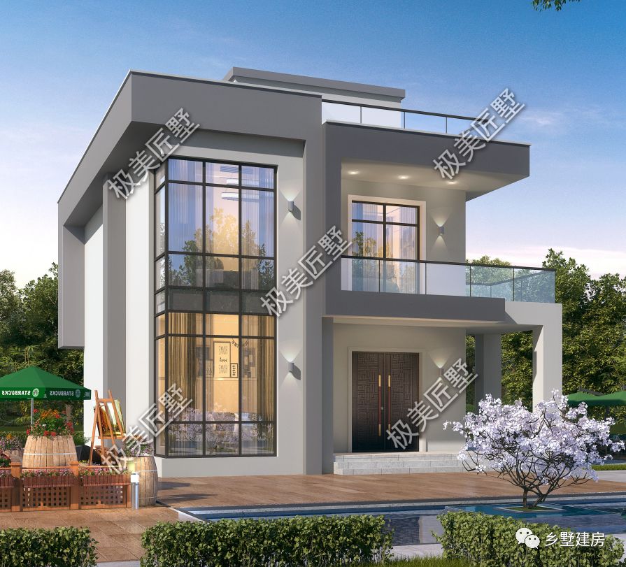 10.9X13米现代风二层别墅,造型简单大气,实用美观