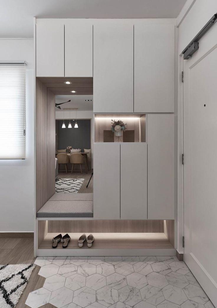 同样是悬空,她家底部掏空一排专门放鞋,玄关柜变实用不少!