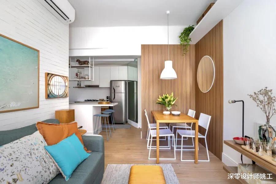将简约温暖搬进58㎡两居室,客厅角落置办个餐厅,居住体验感真不错