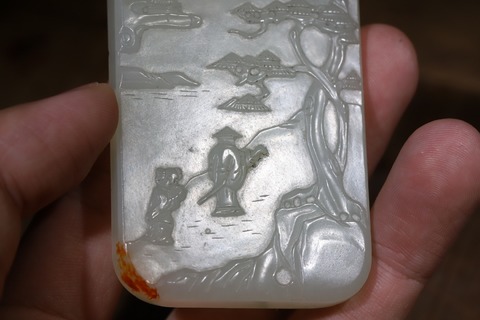 许多|回流 舊藏和田玉“枣红皮 松下高士访友山水牌”