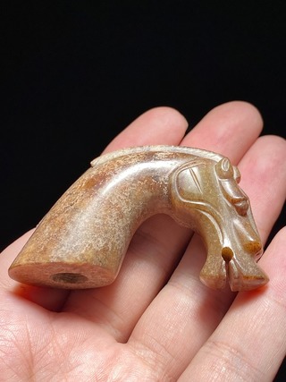 和田玉籽料|汉 和田玉籽料 玉马首 杖首