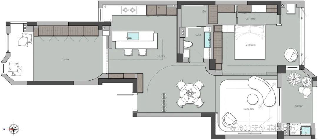 装修设计：全屋巧用弧形，下沉式客厅，非常规卧室