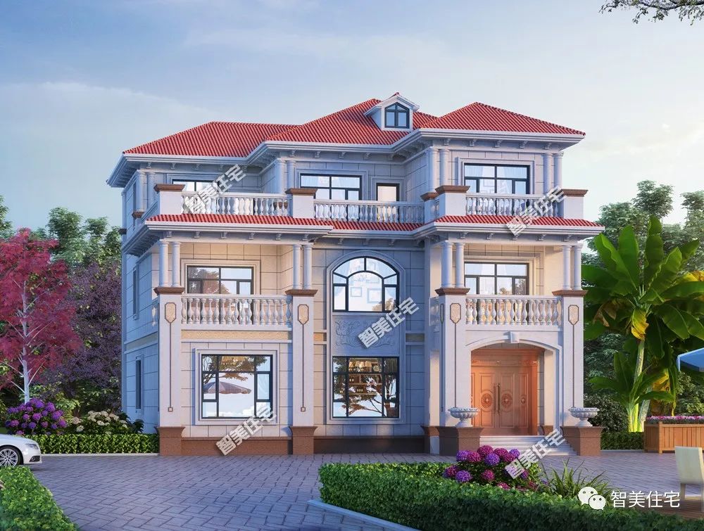 六栋带堂屋设计的简欧别墅,大门不居中放,都是农村建房的方向标