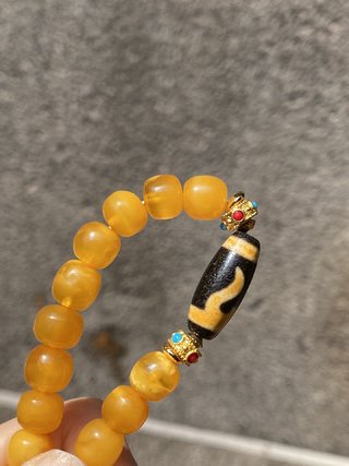 蜜蜡|欧洲回流古董蜜蜡天珠手串