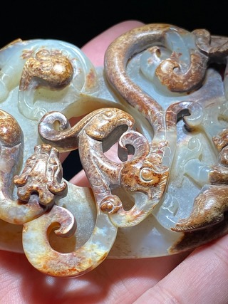 玉佩|明以前 和田玉 螭龙 龙凤纹 韘形玉件 玉佩