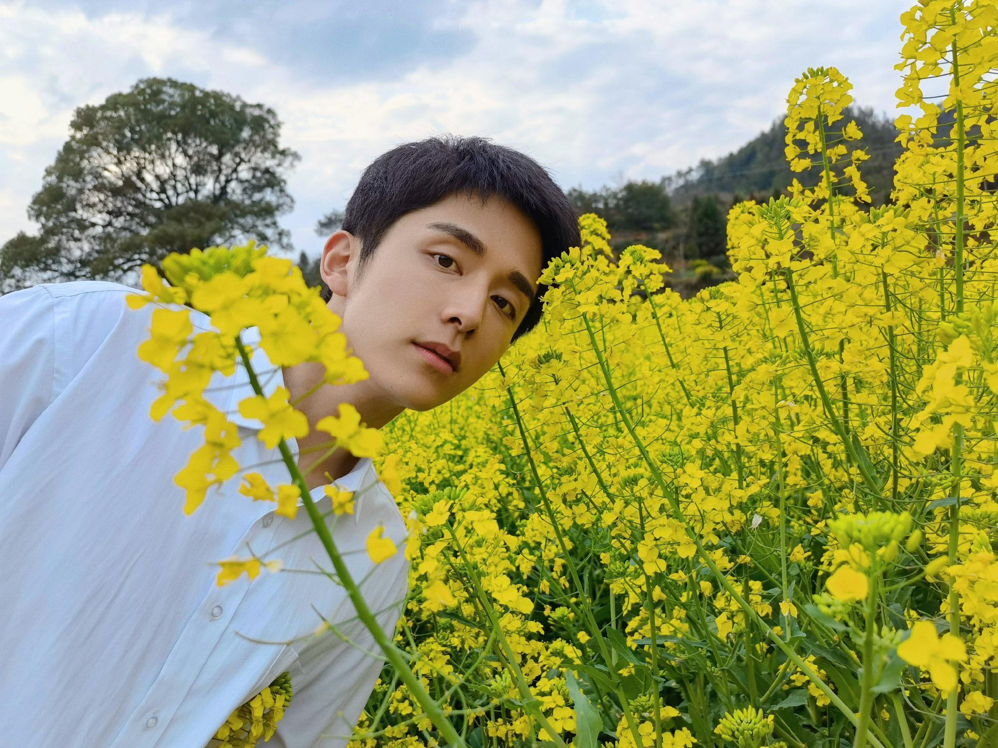 李兰迪|张新成晒油菜花地，李兰迪营业晒自拍，简约穿搭CP默契感十足