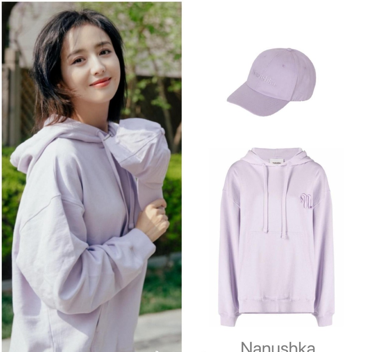 穿衣搭配|佟丽娅一笑甜到人心里了,穿香芋紫色卫衣扮嫩不违和,清纯又养眼