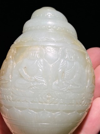 沉香|清嘉庆 和田玉籽料 白玉 御赞五佛 白玉海螺 佛像法螺洗