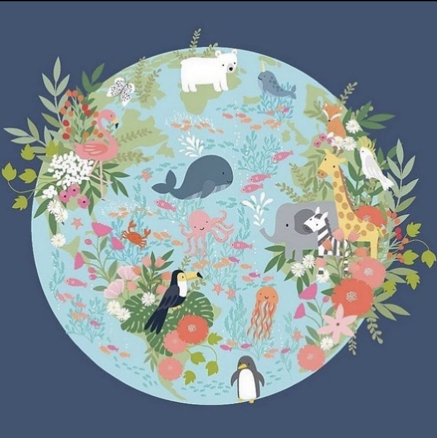 动物和花朵组合的清新图案  很适合孩子看的插画