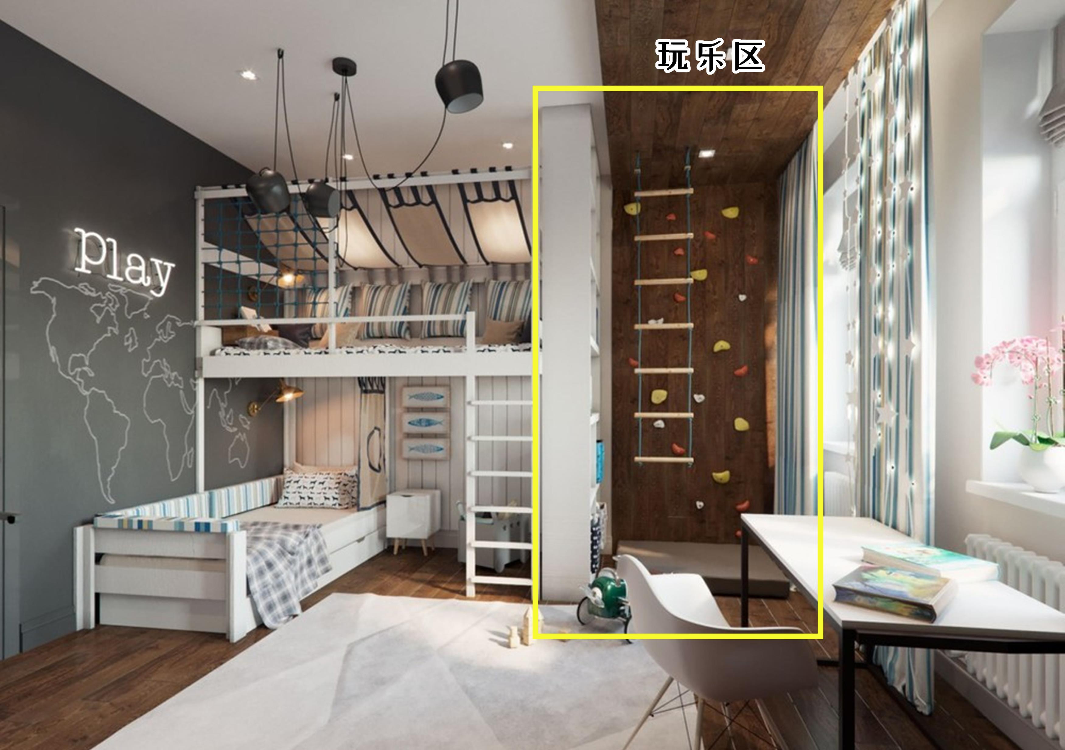 2个孩子住一间,上下铺拼接衣柜,共享设计不多占1㎡,太有想法了