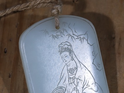 |舊藏和田玉“观音图”诗文牌