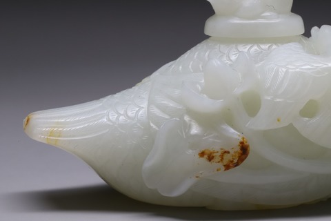 溪亭秋色图|和田玉籽料“枣红皮 宝鹅衔莲”水盂