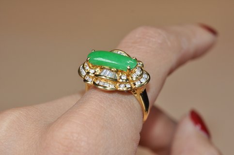 钻石|欧洲古董18k金镶翡翠钻石戒指