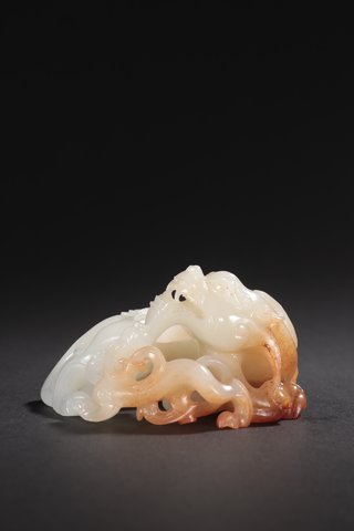 |清-和田玉“子母瑞兽”摆件