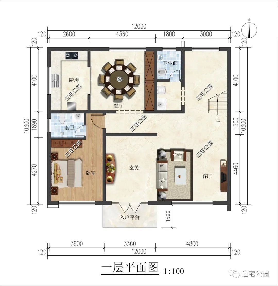 封闭式餐厨+明亮客厅+舒适卧室，12×10米三层现代别墅