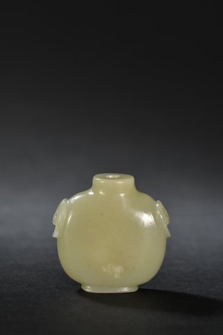 鼻烟壶|晚清 和田玉兽面耳鼻烟壶