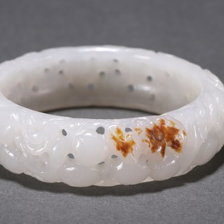|旧藏 和田玉镂空雕福寿纹手镯