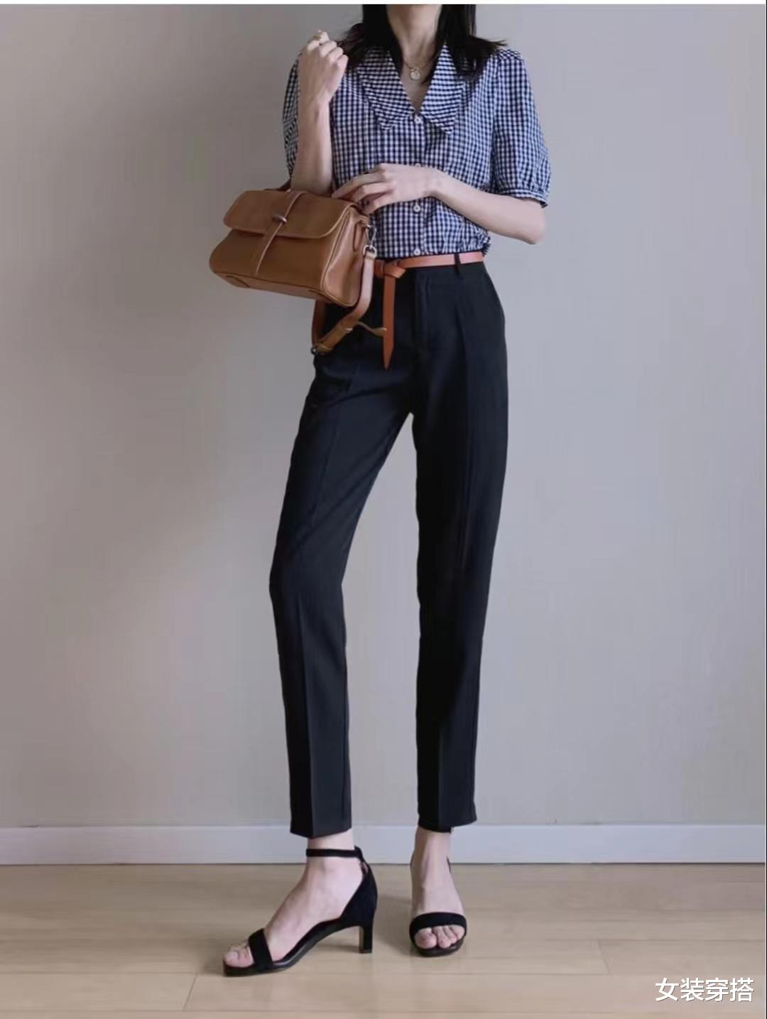 黑色九分西裤配什么上衣鞋子好看