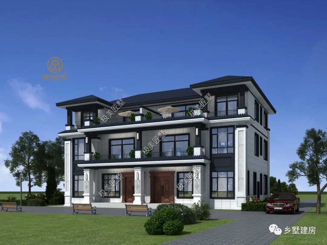 新中式双拼别墅,方正大气,家有兄弟的建房首选