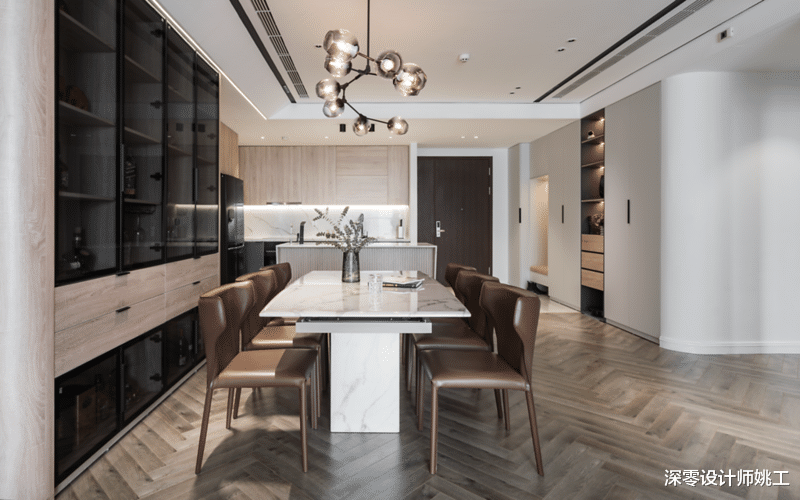 122㎡现代高级黑+灰,大横厅打造开放式布局,原木温馨感十足