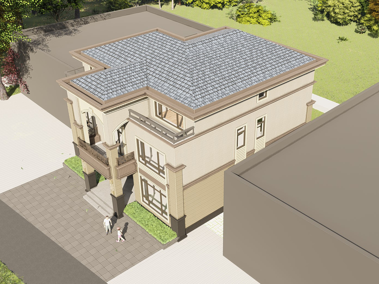 土建造价参考82万，面宽11.7m×进深13.5m 三层欧式风格别墅