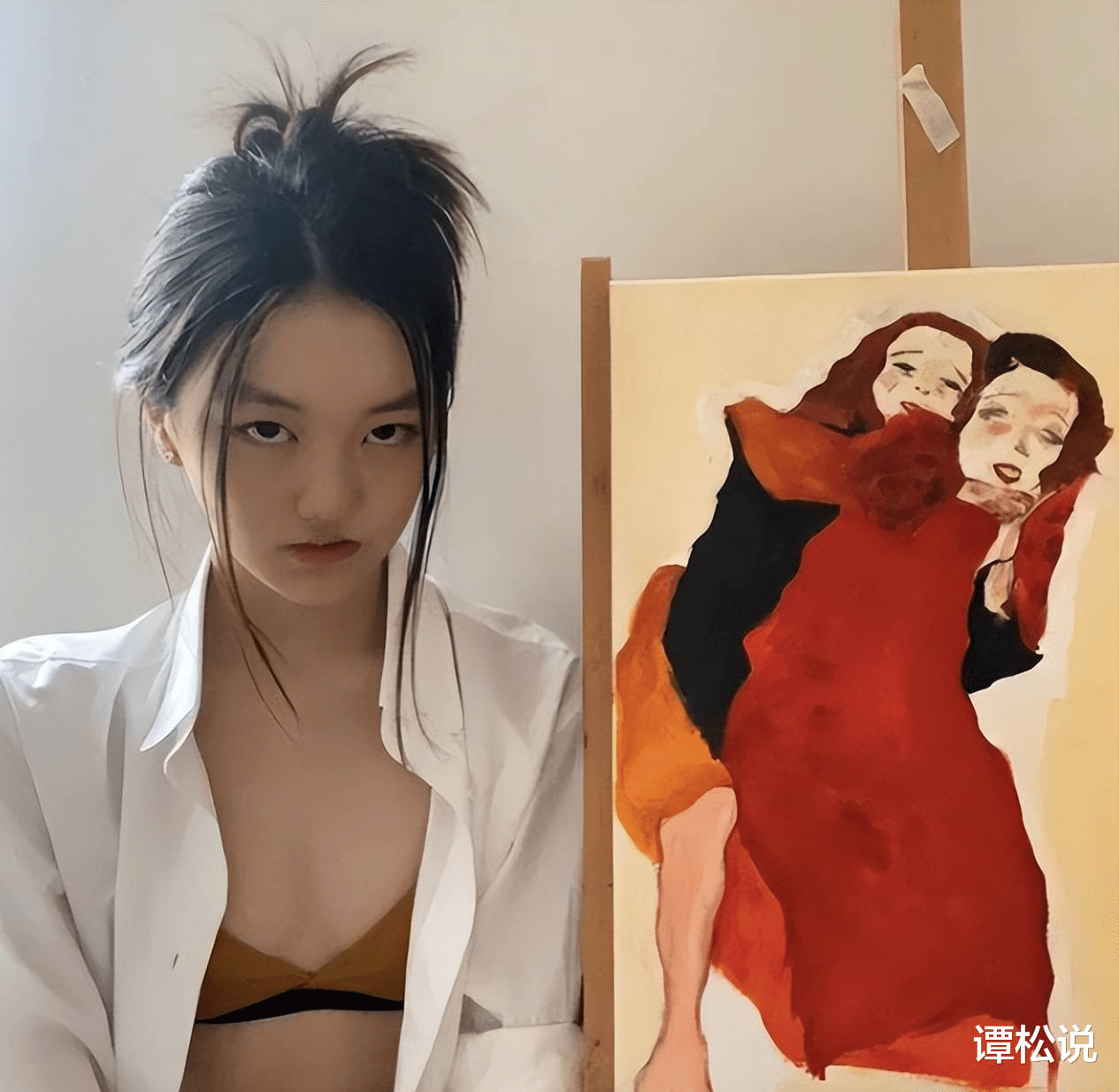 李嫣|王菲女儿李嫣晒母女同框油画，15岁穿低胸内衣，眼神诡异令人不解
