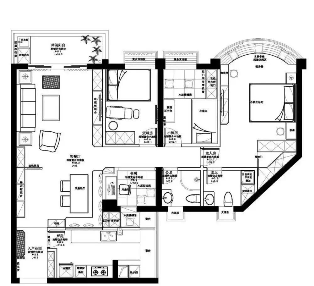 142㎡大三居洋房竣工,简美北欧混搭复古又时尚,效果堪比样板间