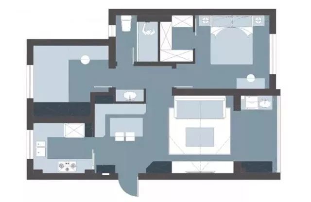 74平现代两居室,经典黑白灰,配上红色点缀,气质非凡