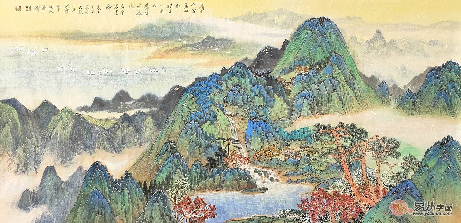 沙发墙装饰画 客厅装饰名人山水画 叶大隐老师手绘新作