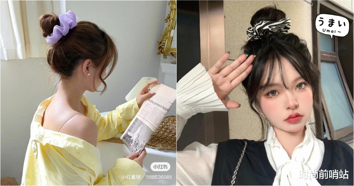 丸子头 十秒钟就能完成，2022夏天韩妞大肠发圈编发发型推荐！甜心教主高马尾、低丸子头是温柔小仙女