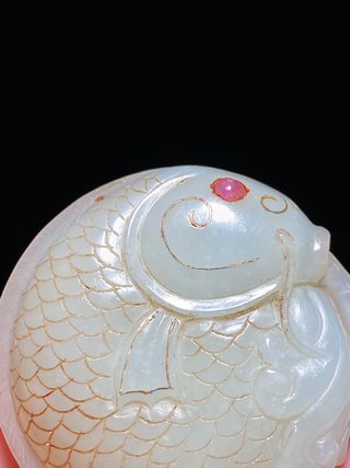 博物馆|清 和田玉籽料 白玉 嵌银 鱼形 把件 挂件
