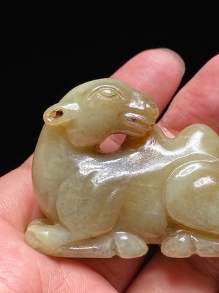 和田玉籽料|清 和田玉籽料 圆雕 玉骆驼 摆件 把件