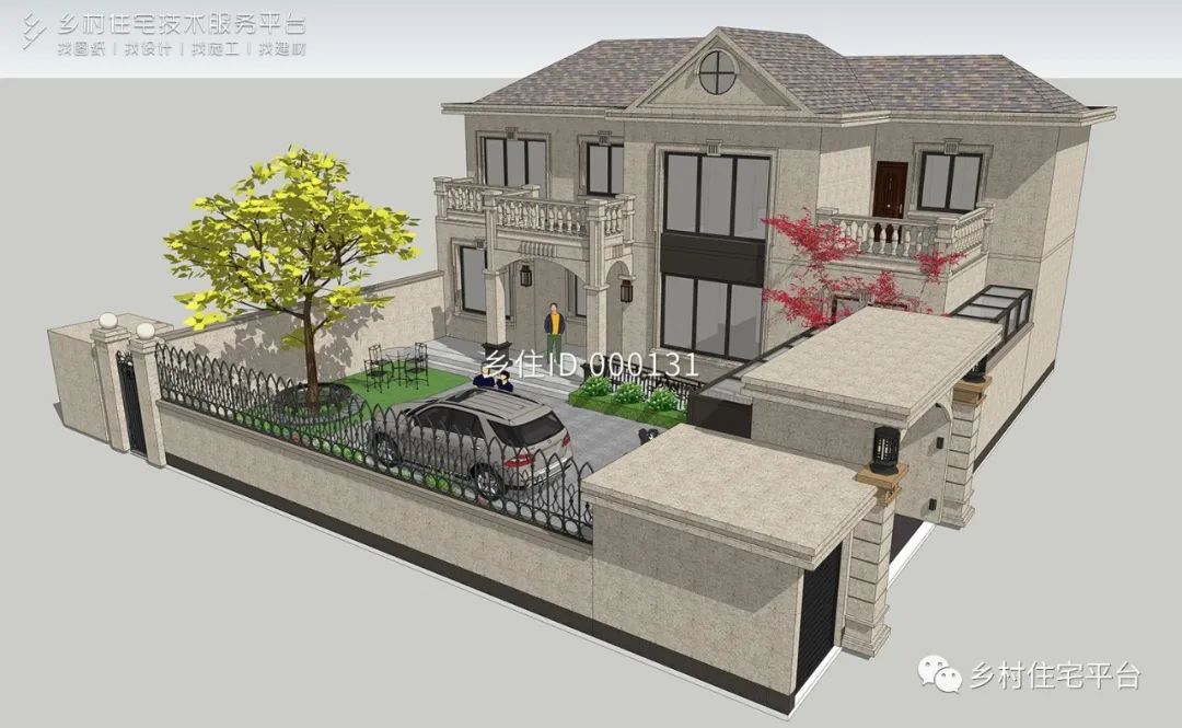 乡住免费图纸 土建造价参考54万,面宽15.3m×进深8.4m 二层欧式风格别墅