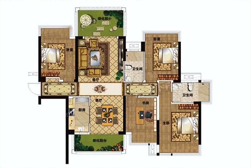 119平背景墙是纯白色内嵌式柜子,柜子开放格居然还装了鱼缸
