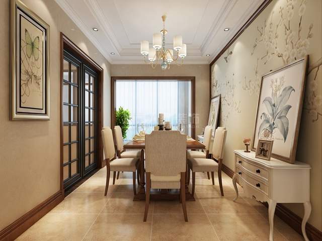 135平米美式风三居室,三段式几何造型电视背景墙提升客厅品味