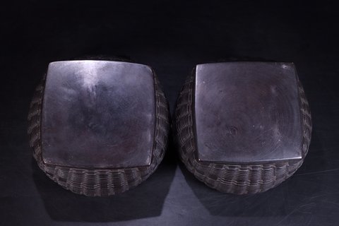 紫檀|回流：老紫檀木雕萝筐形茶叶罐一对。