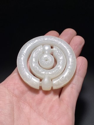 乾隆|清乾隆 和田玉籽料 白玉 北斗图 三连环 玉珮 挂件