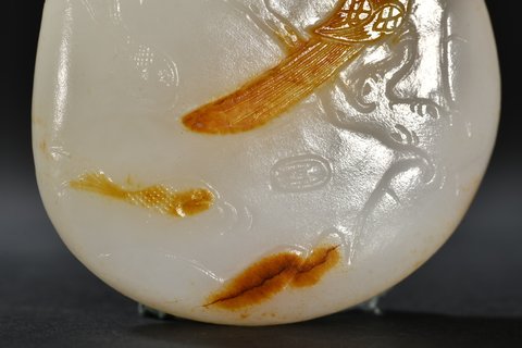 和田玉籽料|和田玉籽料花鸟纹把件