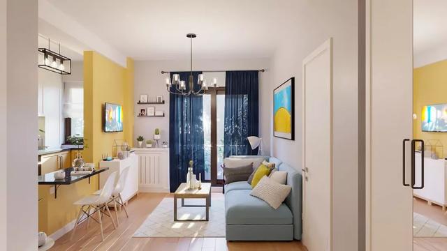 小两口的新房装修时尚清新,多彩色调的搭配清新自然,引人注目