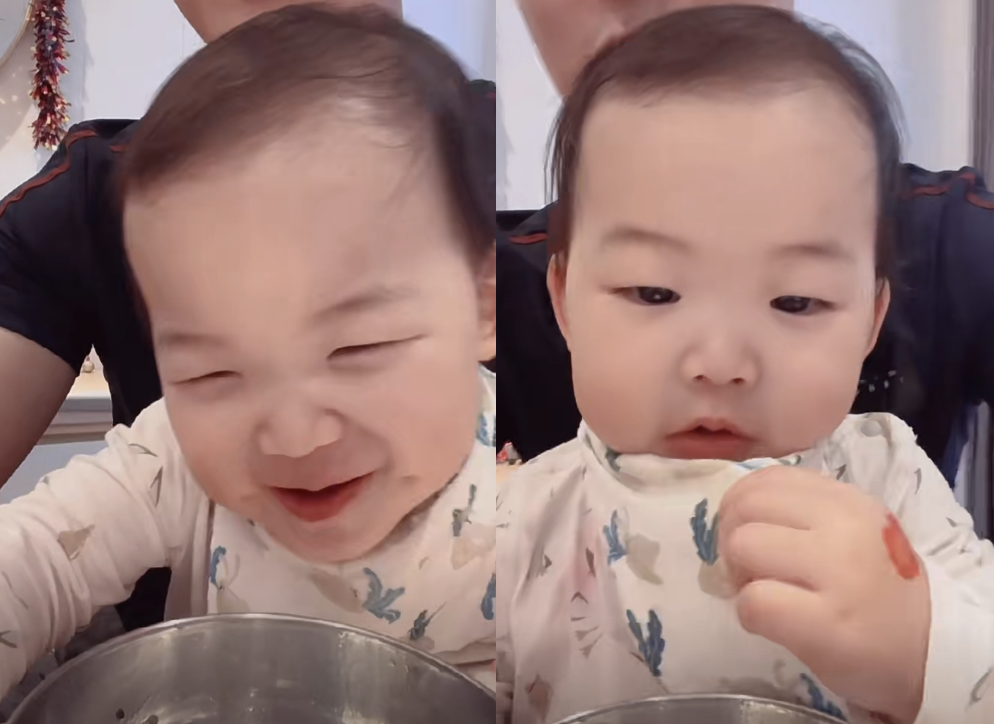 朱珠|朱珠老公晒女儿萌态,宝宝继承朱珠同款梨涡,笑着喊妈妈好奶萌