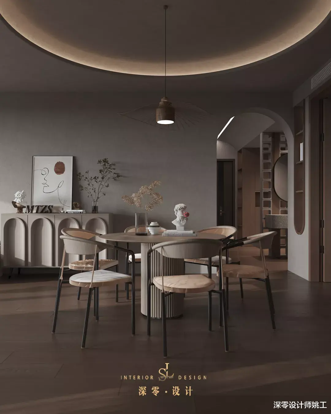 看这套190㎡侘寂风复式,木质地板+水泥灰,营造出优雅高级的环境