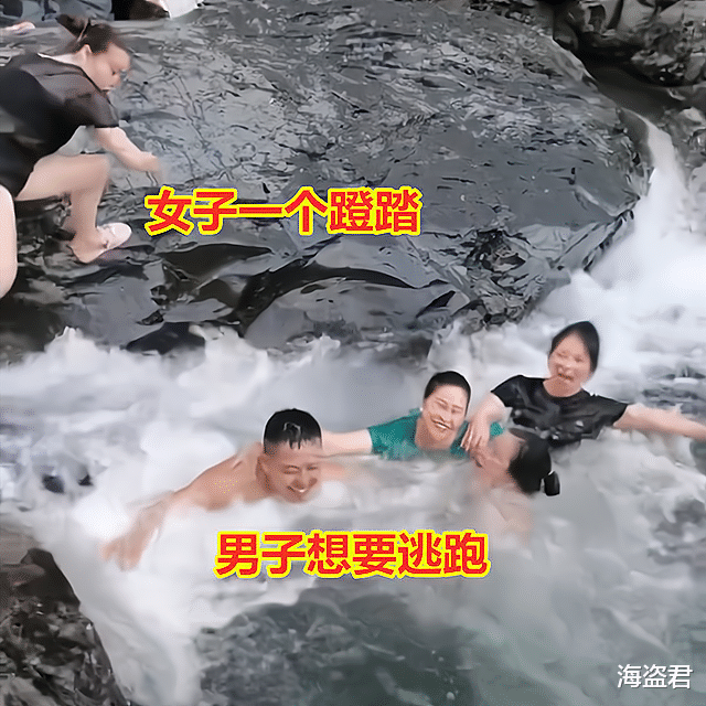 男子和5个女伴戏水遭围攻,想跑被飞扑压水中,网友:拍盘丝洞呢