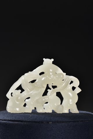 |清 和田玉 五子登科 雕件