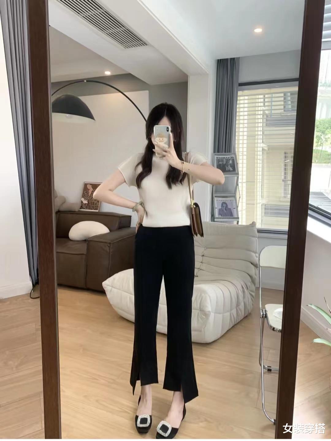 黑色九分西裤配什么上衣鞋子好看