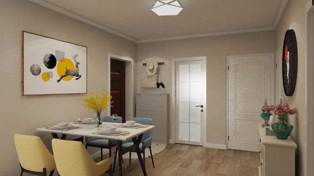 90平现代风二居室，餐厅温馨，女儿房设计童趣十足