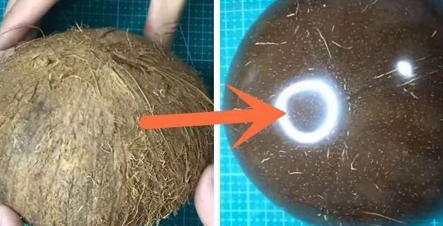 椰壳|教你如何把没用的椰子壳磨成镜子用