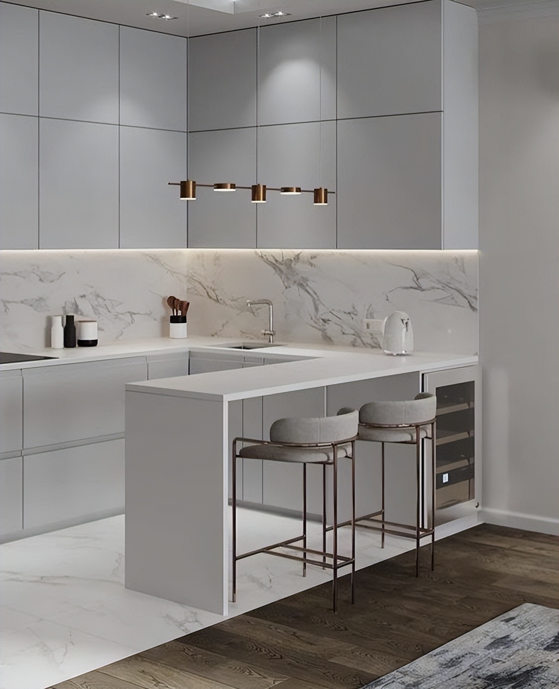 聪明人都喜欢给厨房增加一个吧台,水磨石+水泥,颜值太高了