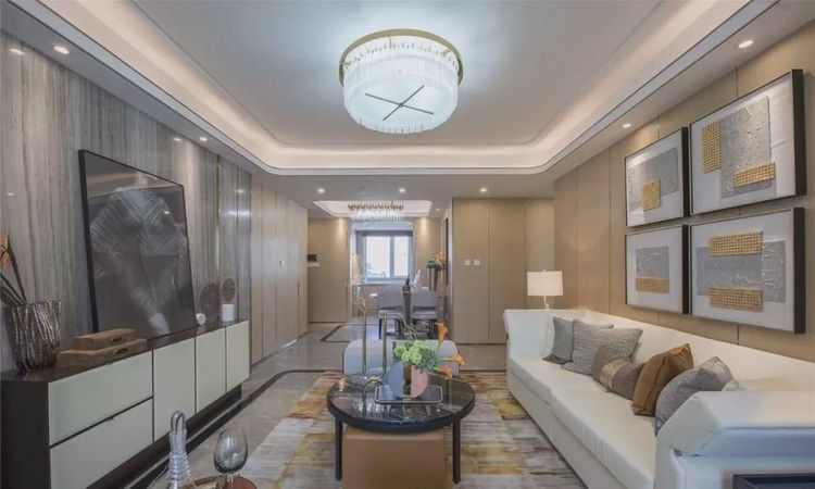 134平四室,高级灰,木饰板,金属线条,打造出现代轻奢样板间