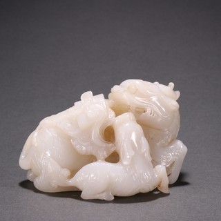 和田玉籽料|清代 和田玉籽料麒麟送书摆件